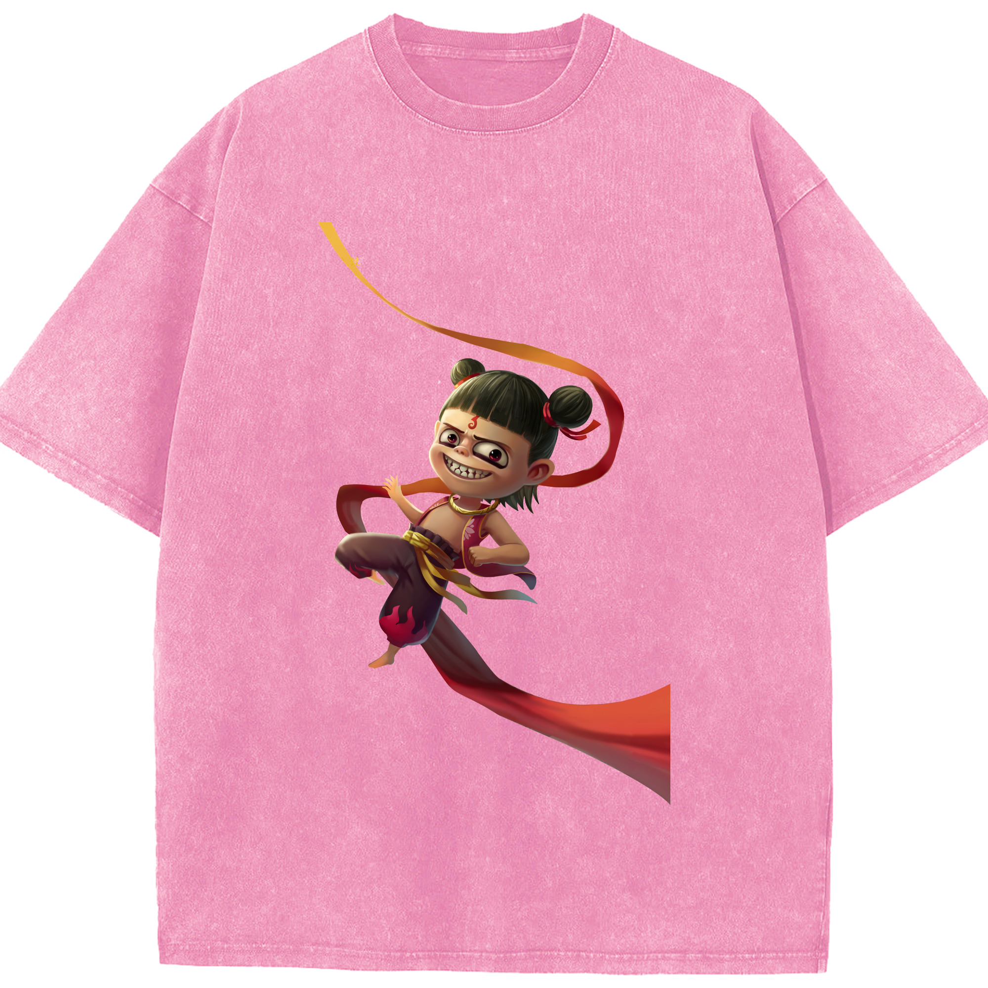 （画像用） Ne Zha 2 ナタ 魔童の大暴れ 綿100% ヴィンテージ風 半袖Tシャツ（フロントプリント）
